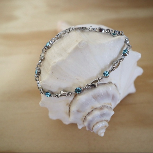 Platinum Plated Light Blue‎ Zirconia Chain Bracelet for Women’s - Picture 4 of 6